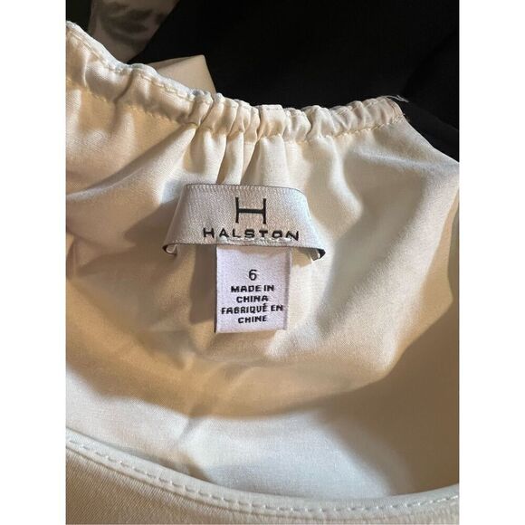 Halston Women’s Size 6 Sleeveless High Neck Maxi Dress Black Cream Side Zip - Picture 9 of 11